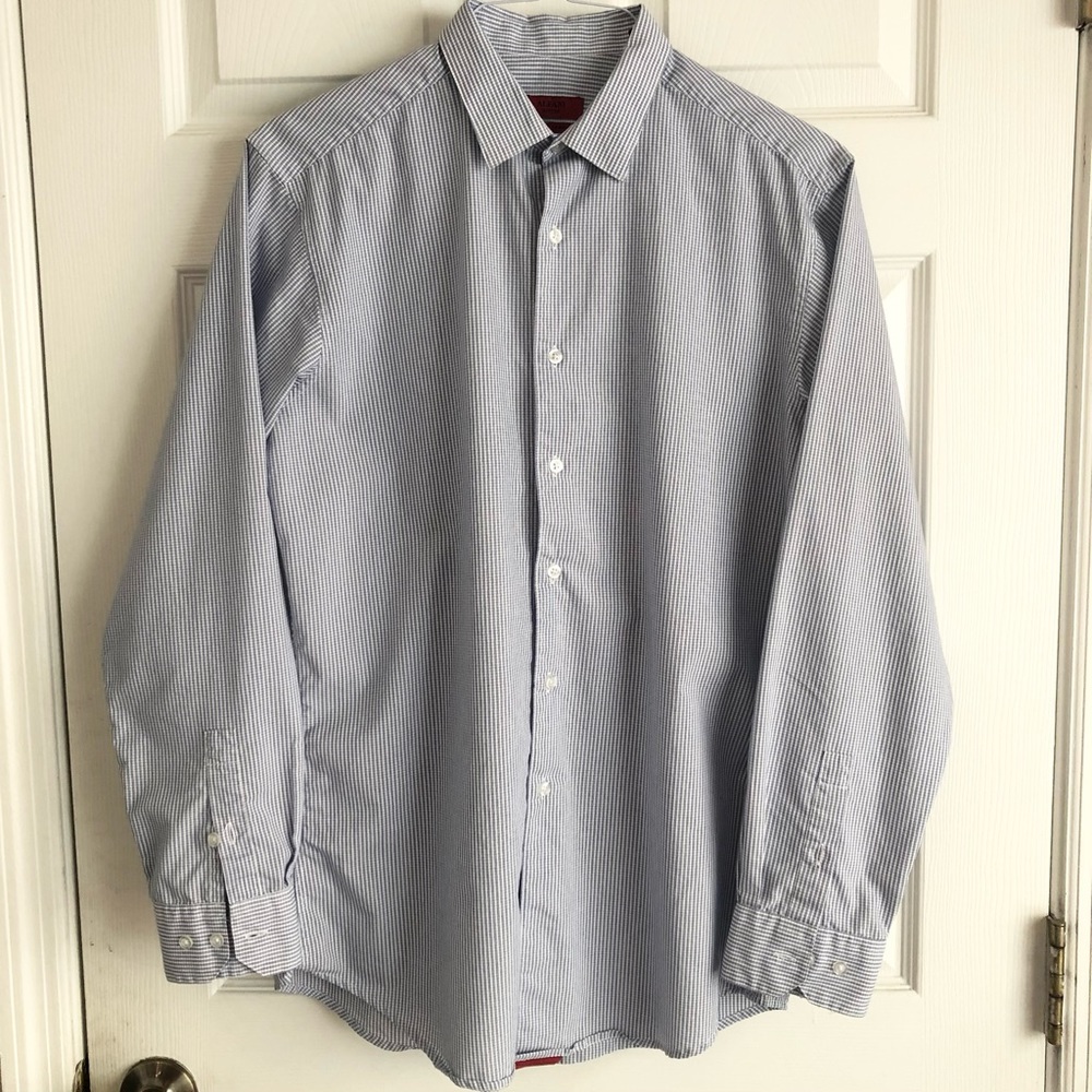 Alfani Fitted Stretch Button Up Blue 15.5 34-35 M